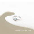 Round Blue Opal 925 Silver White CZ Rings